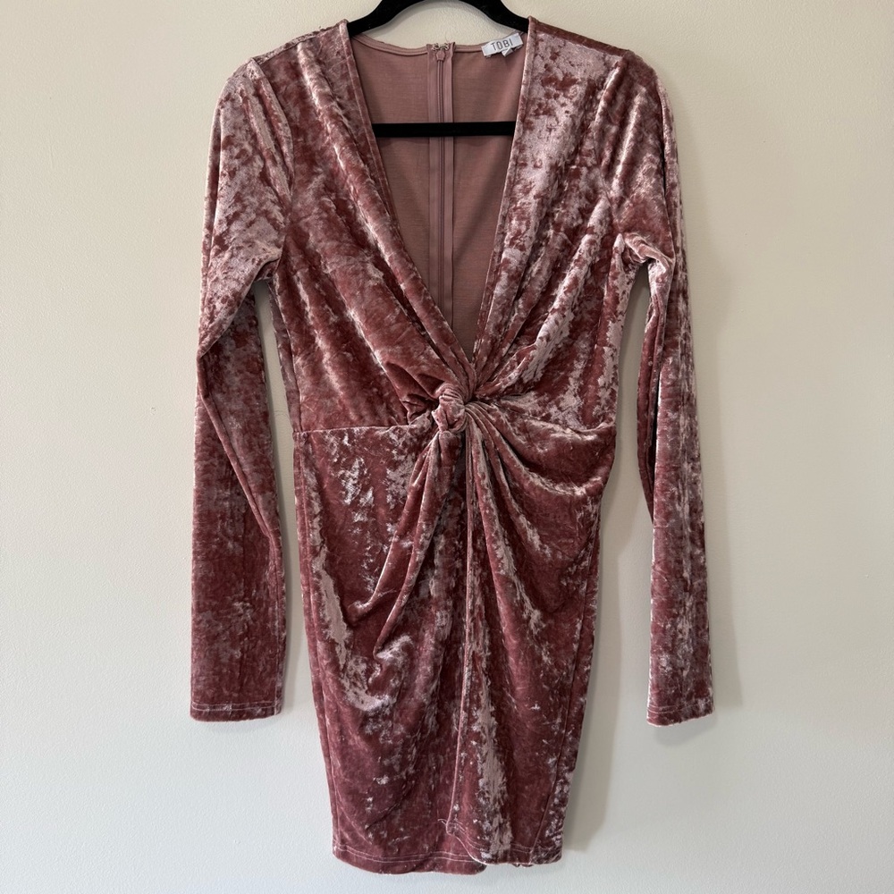 Tobi Velvet Long Sleeve Dress in Dusty Pink